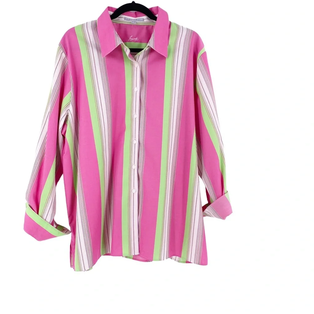 Foxcroft Wrinkle Free Collared Shirt Button Up Long Sleeve Striped Size 18W